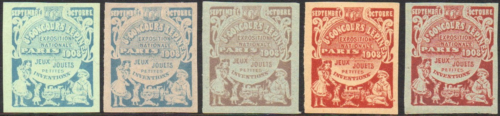 France : Vignettes 8eme Concours Lepine, Expo Nationale Jeux et Jouets Petites Inventions Paris 1908